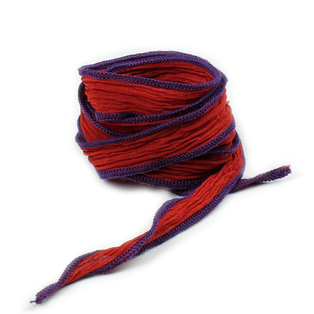 Ruban de soie teint à la main N°47 Rouge violet