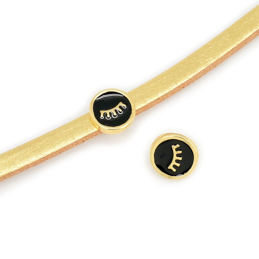 2 Passants émaillés oeil noir en Zamak doré 24K pour cuir 5mm
