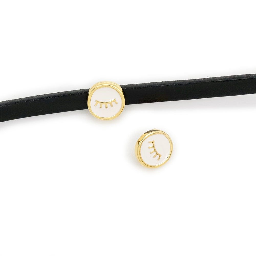 2 Passants émaillés oeil Blanc en Zamak doré 24K pour cuir 5mm