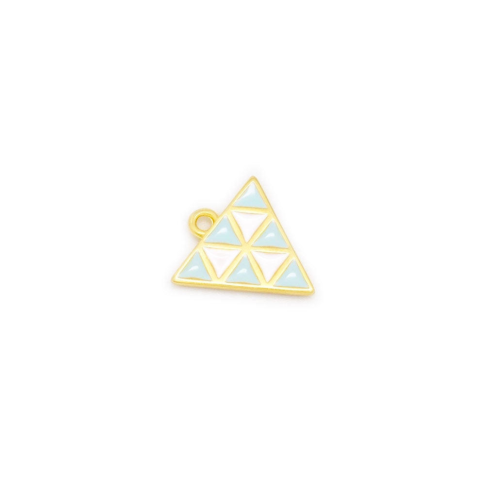 2 Pendentifs Triangle émaillé Bleu en Zamak doré 24K