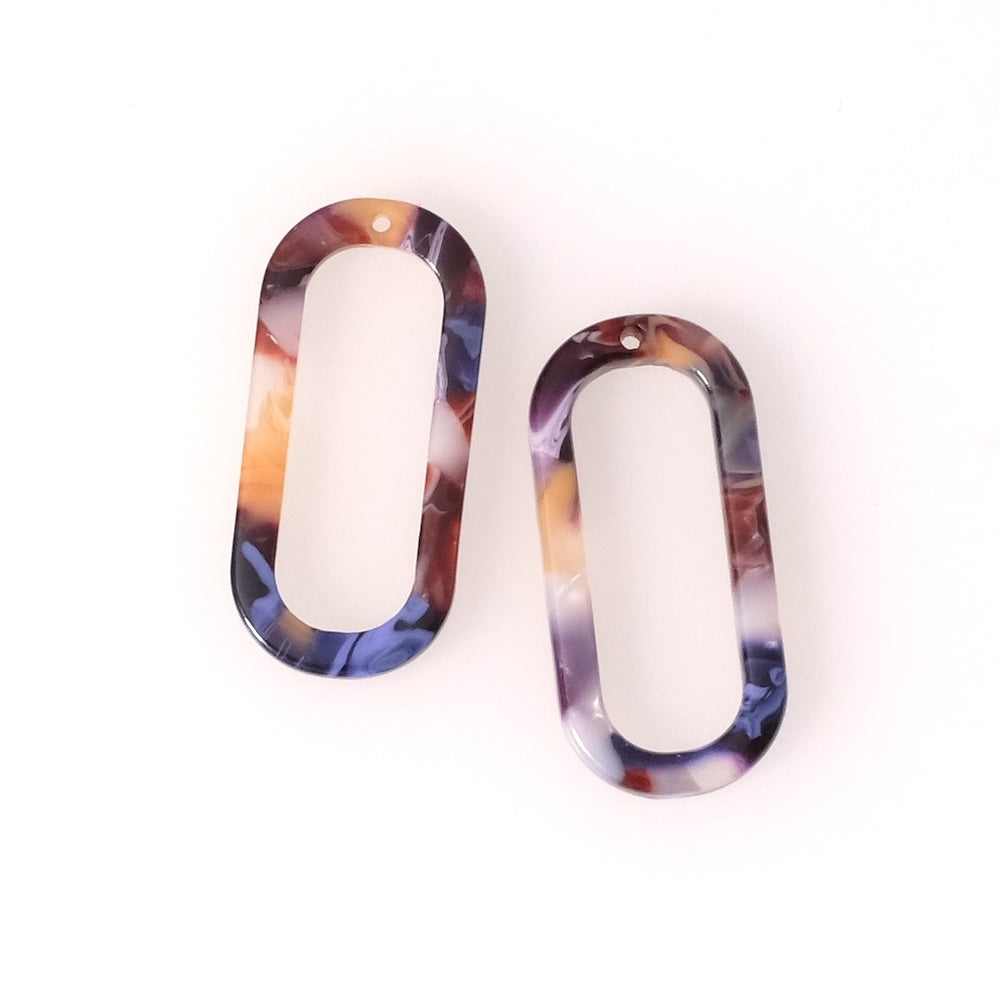 2 Colorful oval acetate ring pendants 