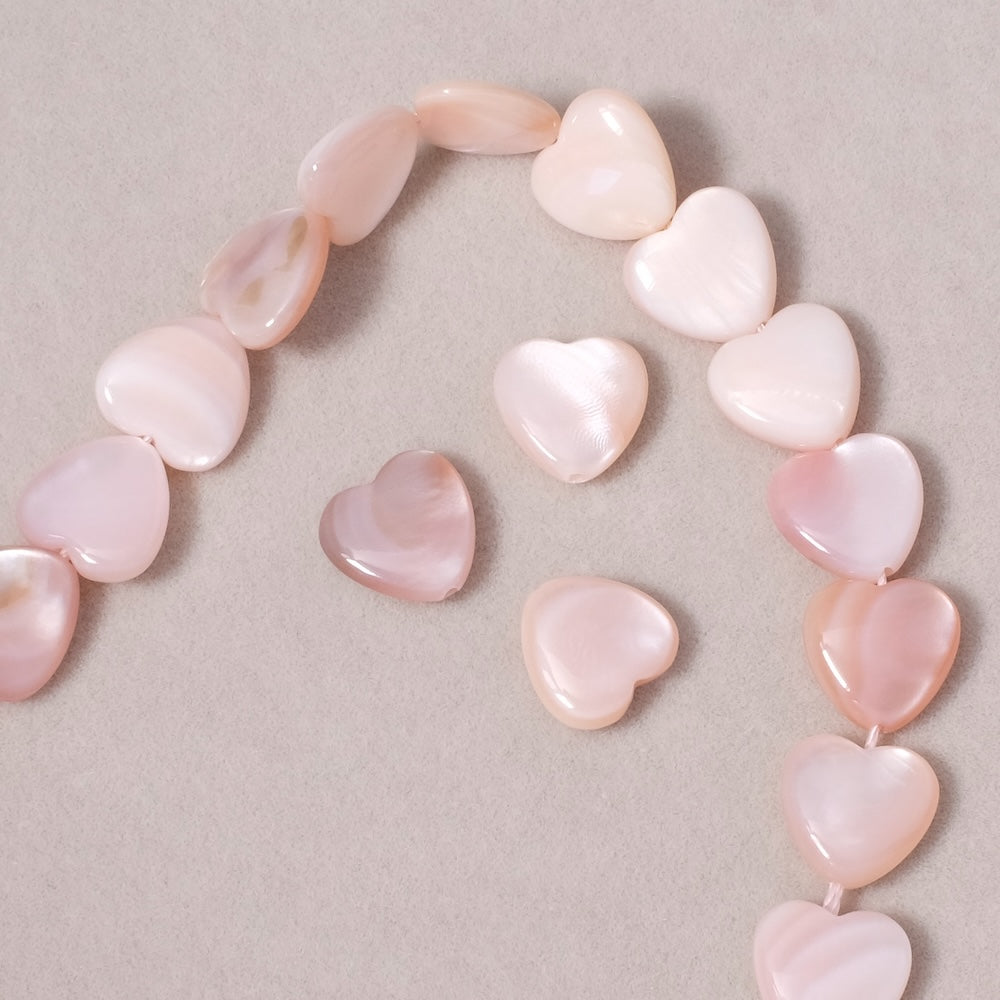 2 pink mother-of-pearl 10mm heart beads, very fine quality