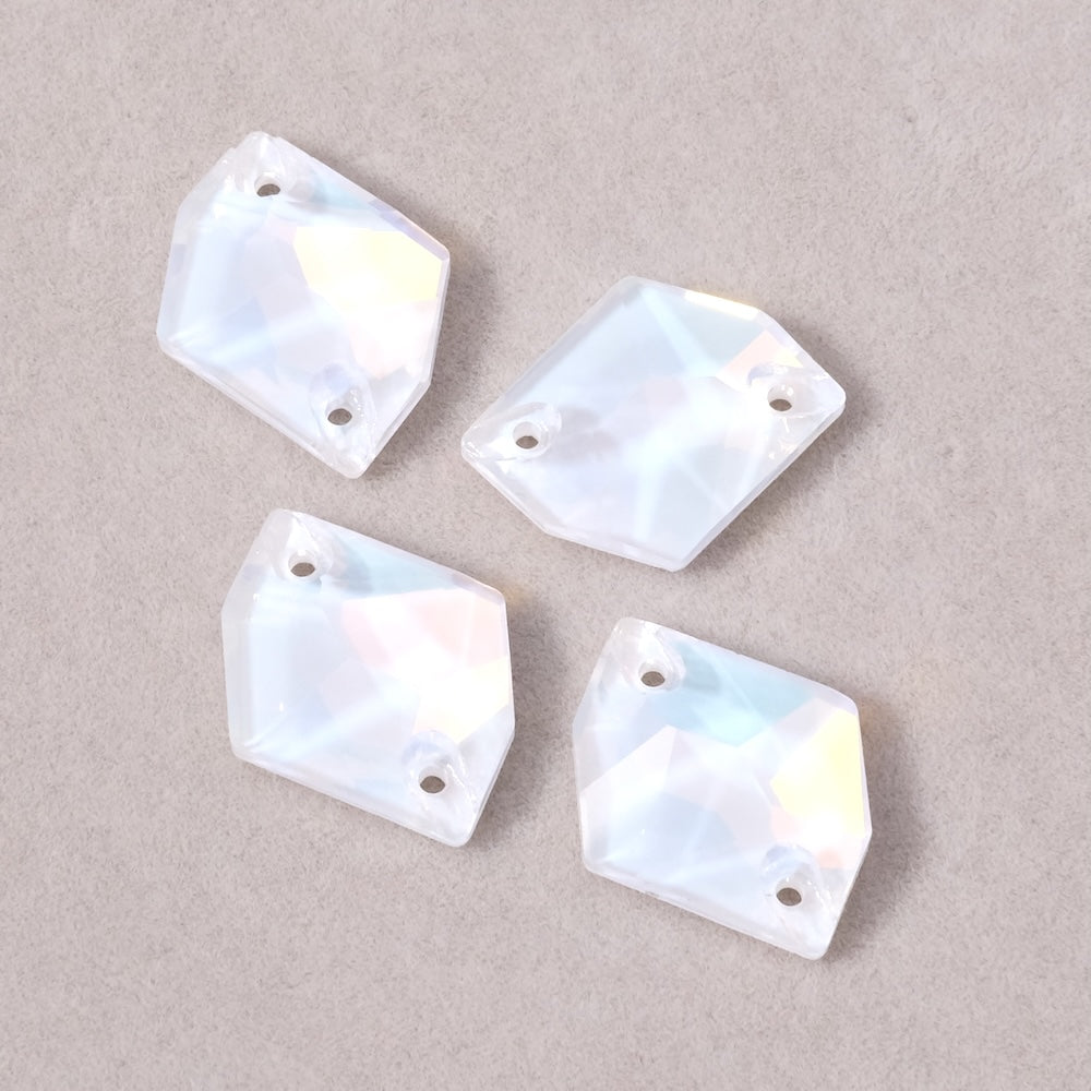 4 Glass rhinestone connectors hexagon White opal AB
