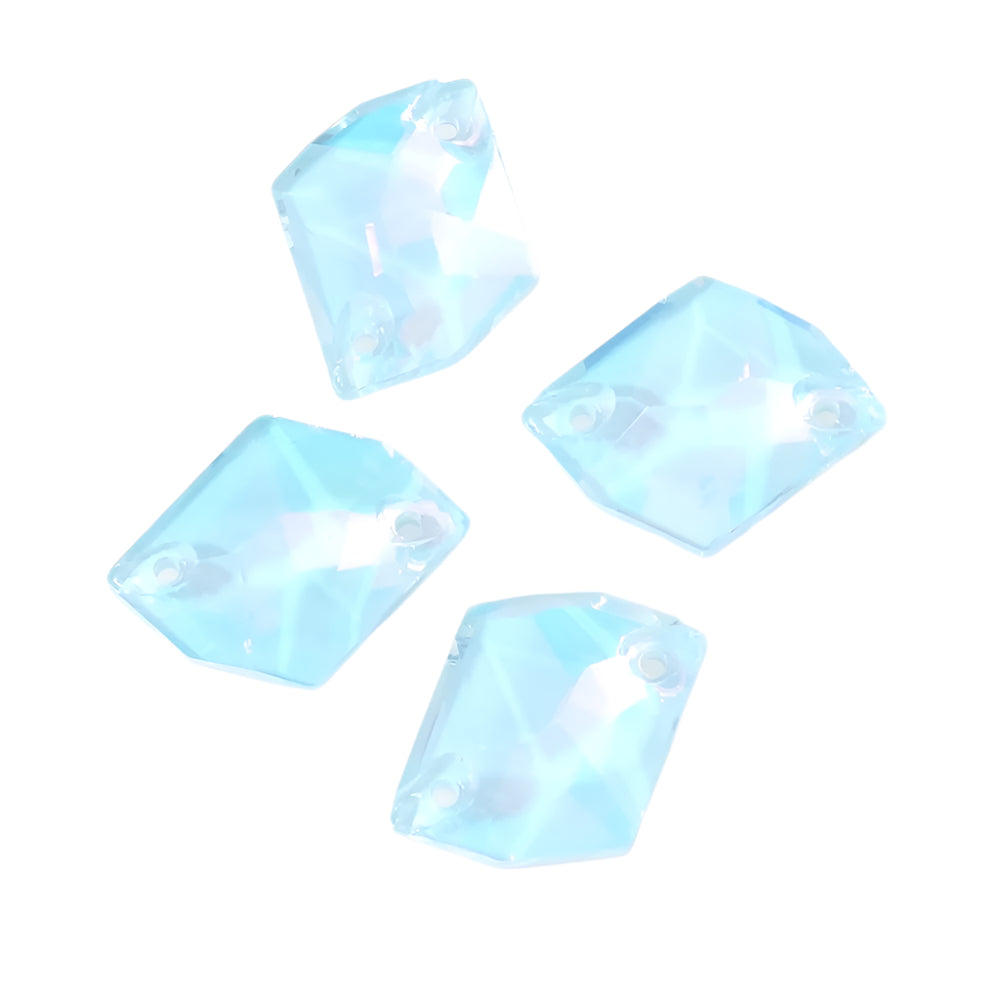 4 Hexagonal Glass Strass Connectors Aqua Blue