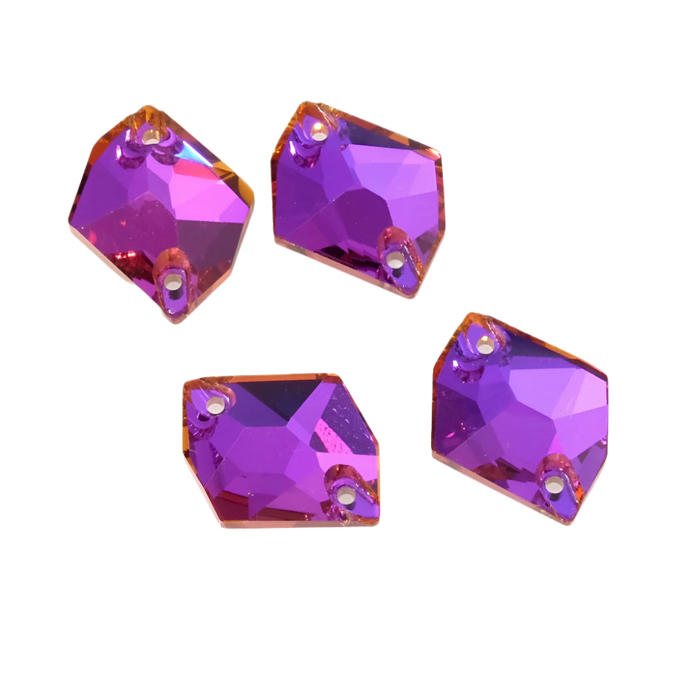 4 Glass rhinestone connectors hexagon Orchid violet