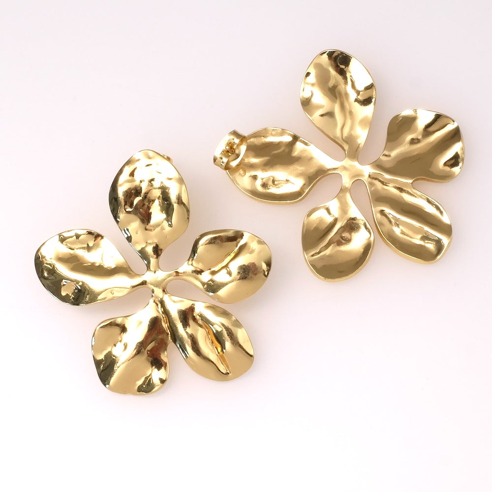 Gold plated 304 stainless steel 5-petal flower earrings