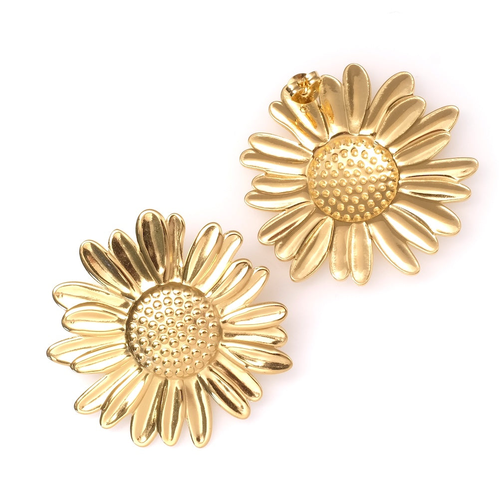 Gold plated 304 stainless steel sunflower earrings