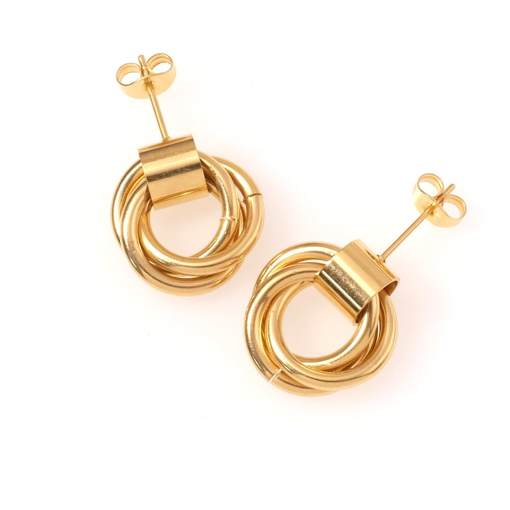 Golden 304 Stainless Steel Hoop Stud Earrings