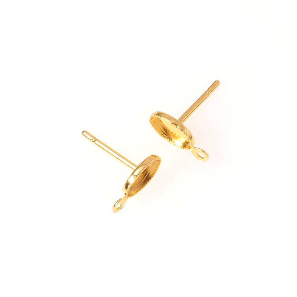 Stud Earrings for 6x4mm cabochons in 24K Fine Gold Plated Brass Premium, per pair