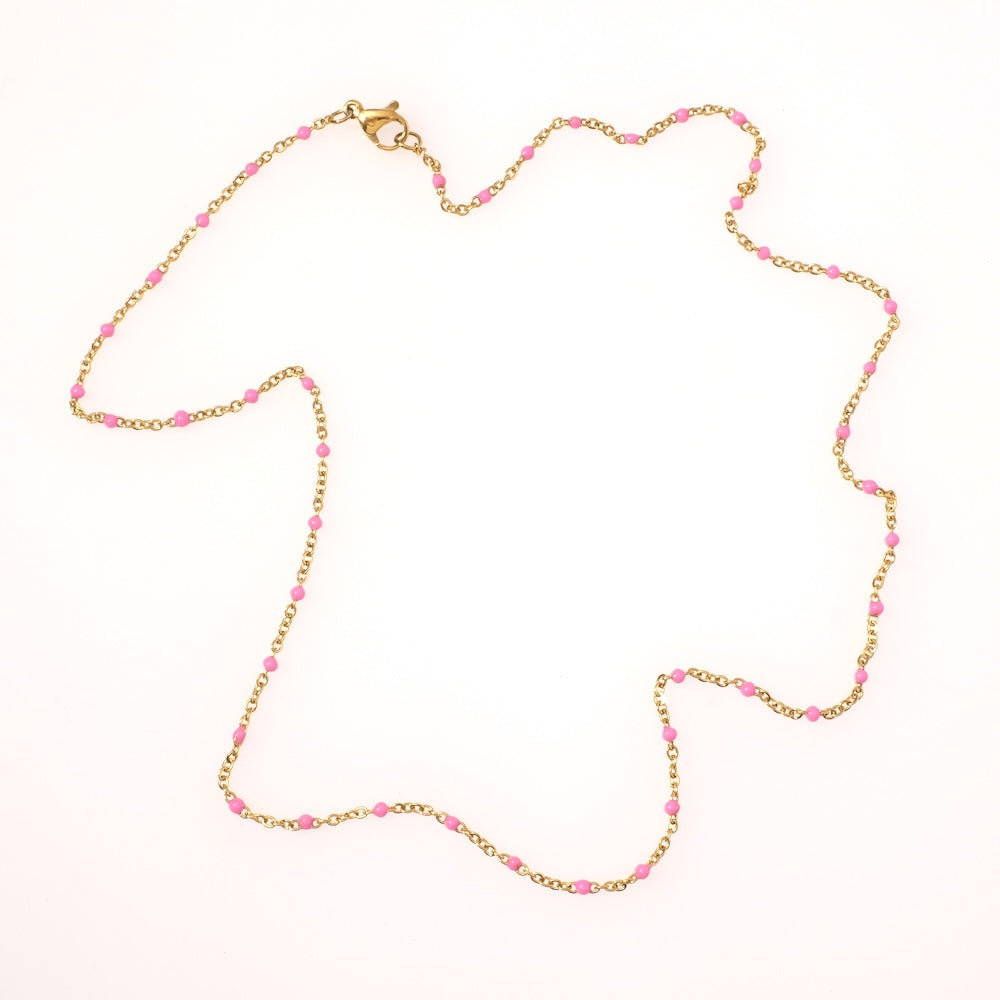 Pink enameled stainless steel chain necklace 304 GOLD