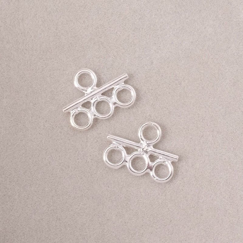 2 Chandelier Connectors with 3 Rings in 925 Sterling Silver
