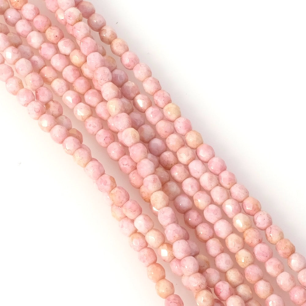 Strand of 4mm Faceted Round Bohemian Beads, Opaque Pink