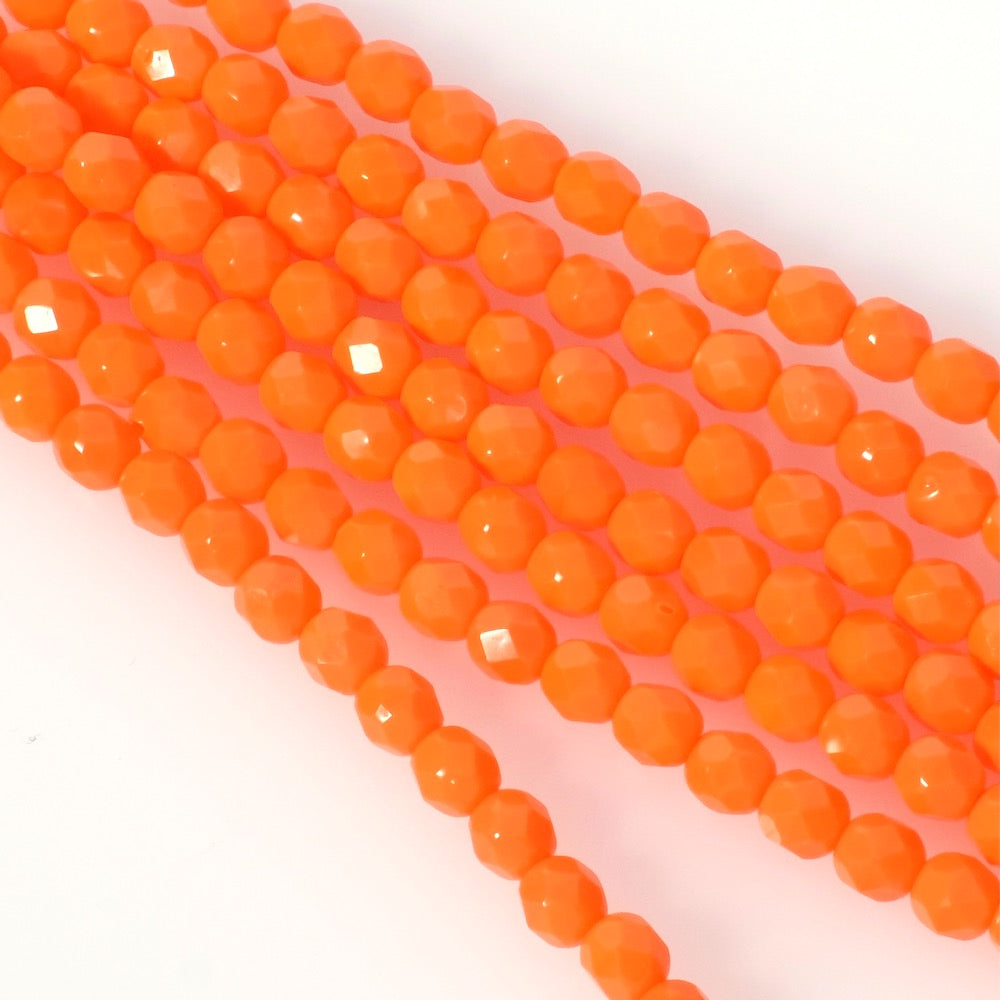 Strand of round faceted Bohemian beads 6mm Orange opaque
