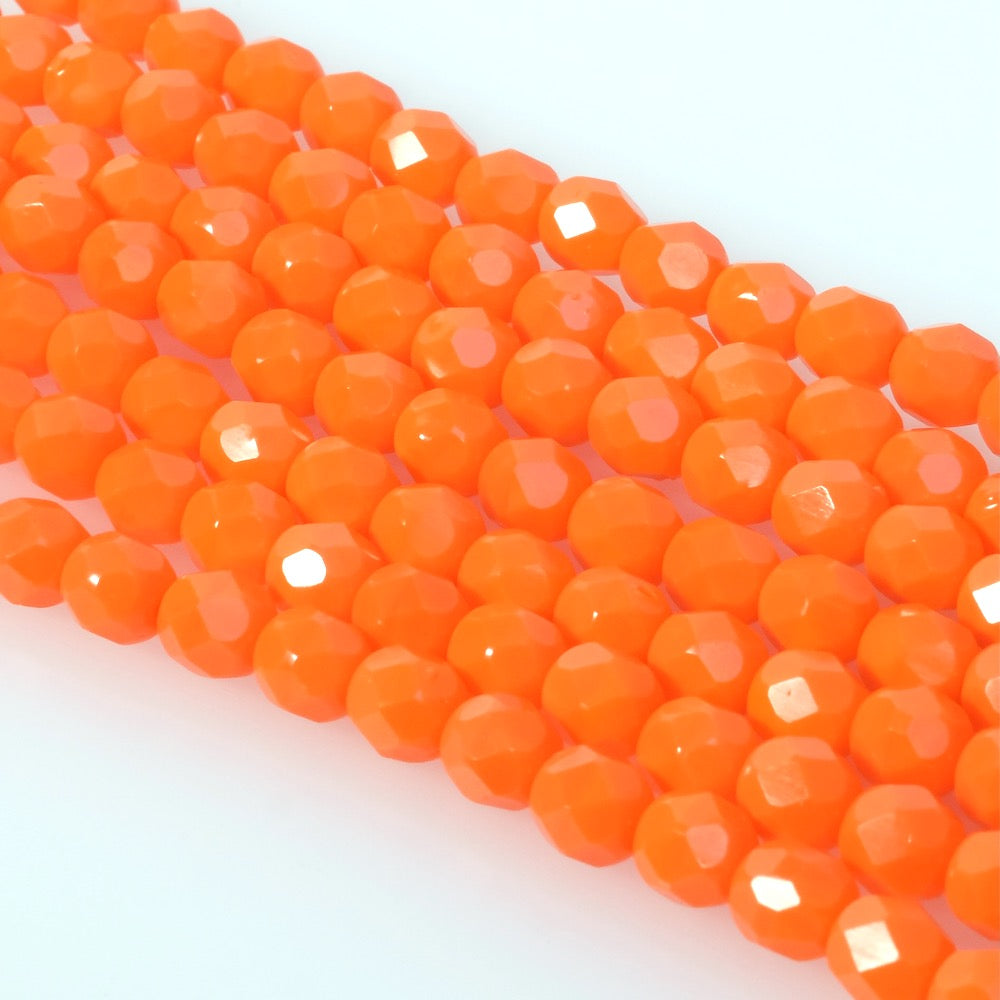 Strand of round faceted Bohemian beads 6mm Orange opaque