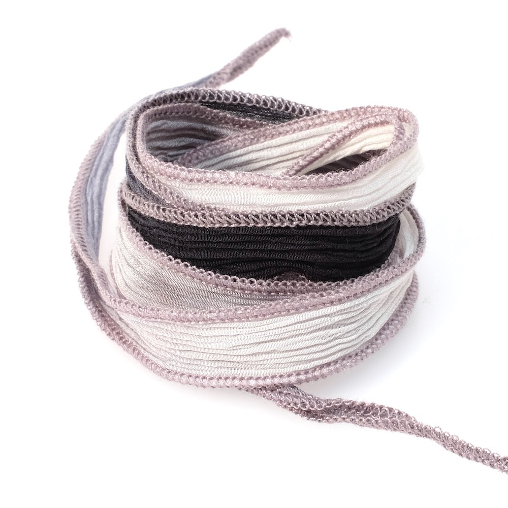Hand-dyed silk ribbon Tie and Dye black grey couture