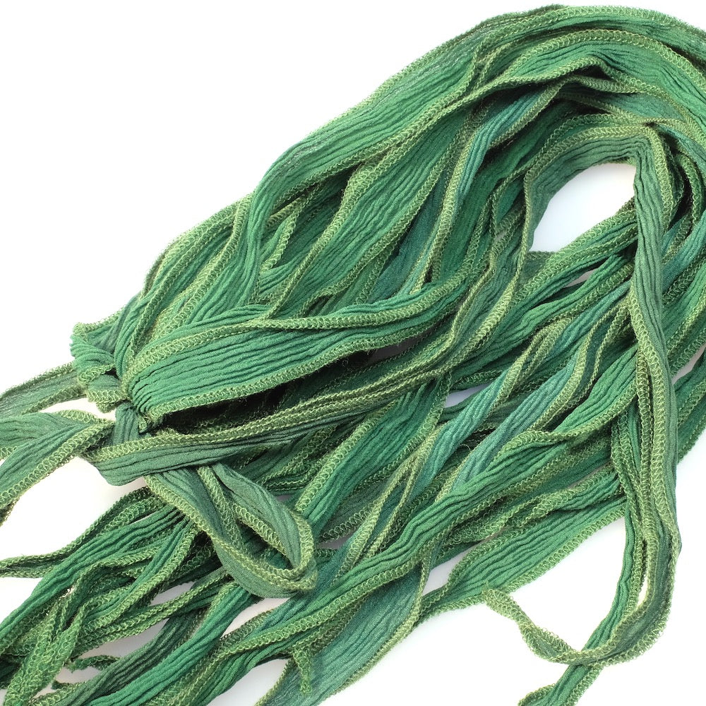 Forest green hand-dyed silk ribbon