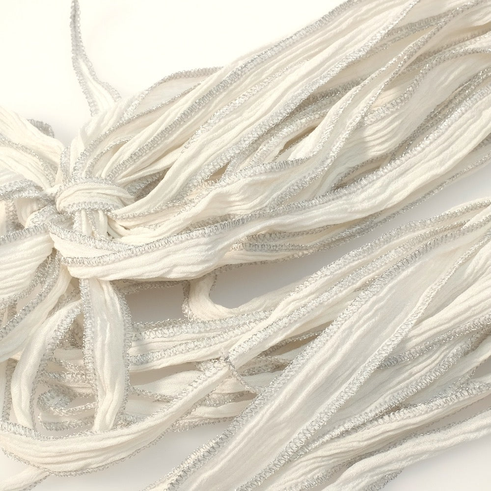Hand-dyed silk ribbon White silver couture