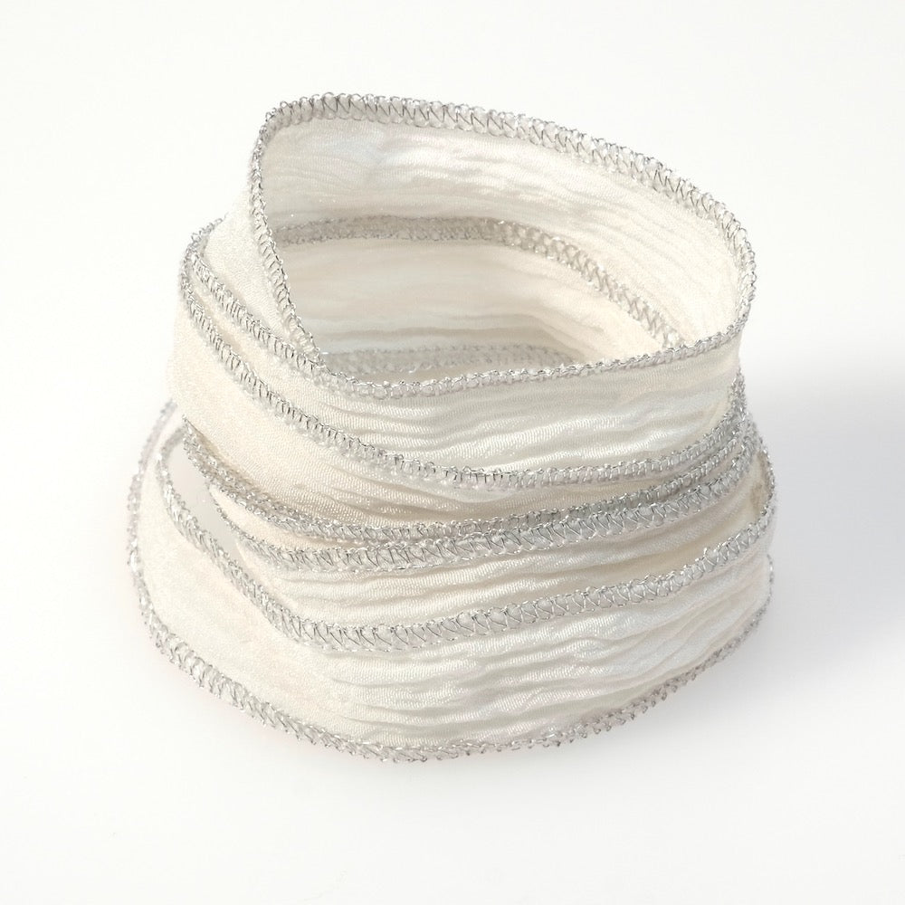 Hand-dyed silk ribbon White silver couture