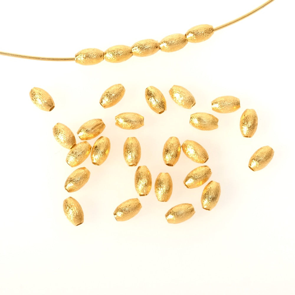 6 olive beads 3x5mm in gold brass with fine 24K premium gold finish