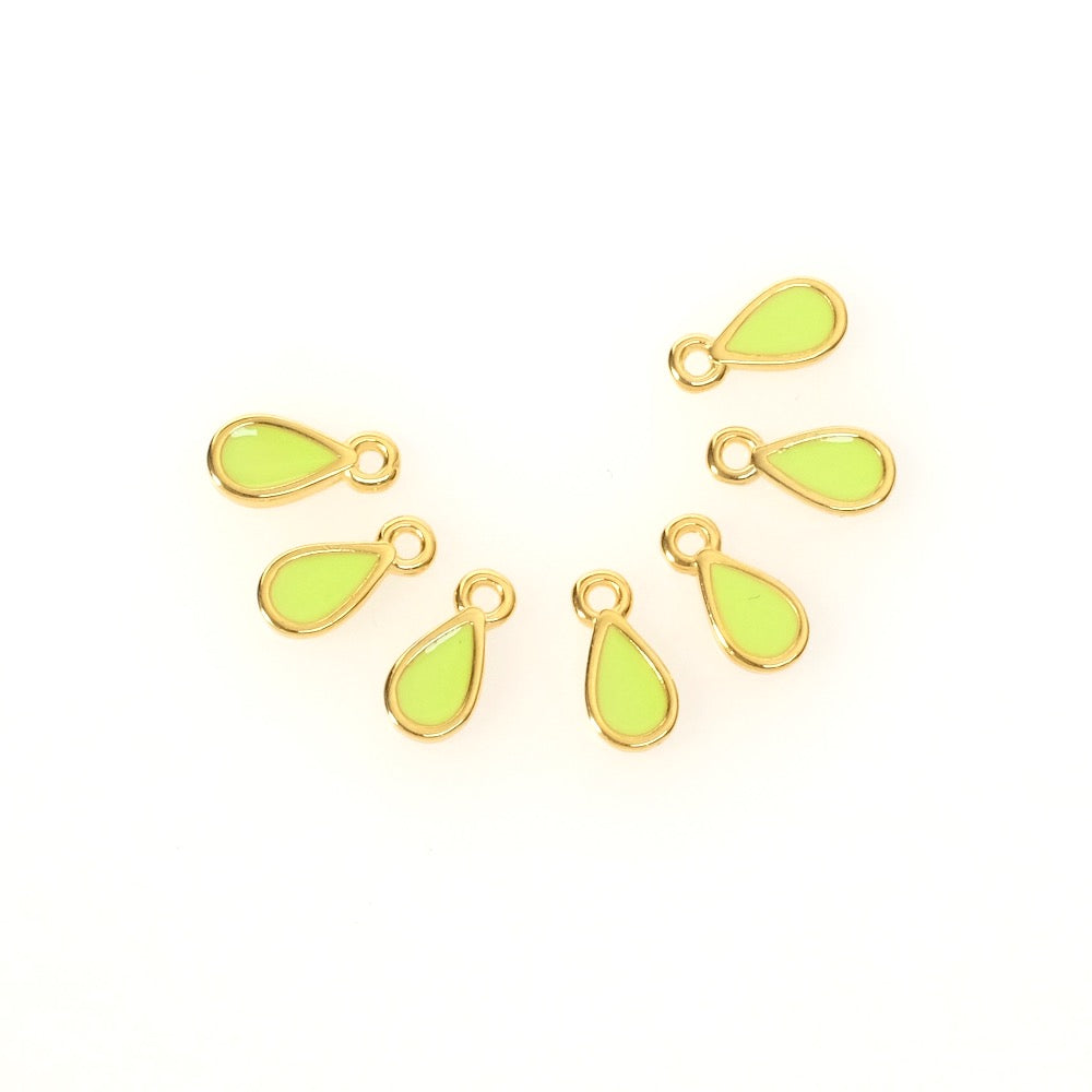 2 Lime green enamelled drop pendants in 24K gold-plated Zamak