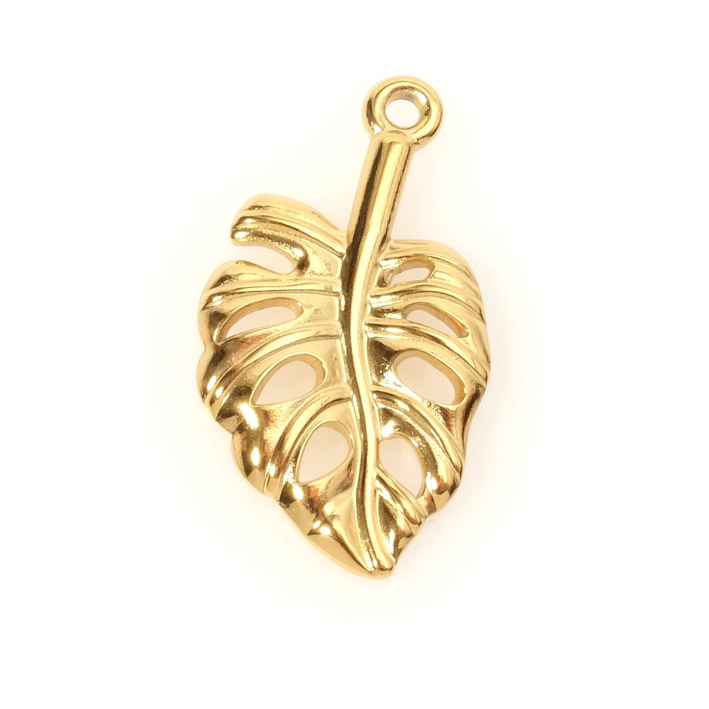 Monstera pendant in 18K gilded 304 stainless steel