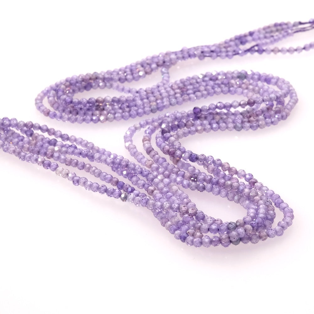 Strand of 2mm round faceted beads in Violet Zirconium Oxide or Cubic Zirconia