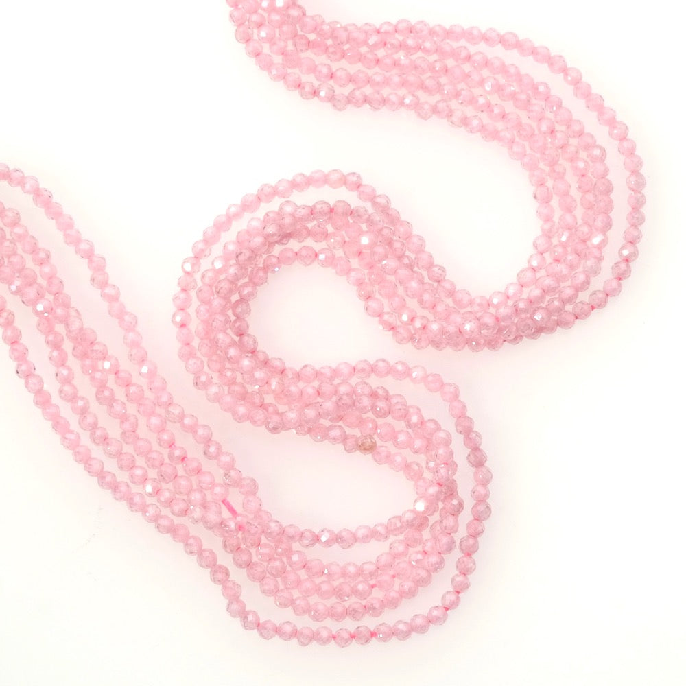 Strand of 2mm faceted round beads in Pink Zirconium Oxide or Cubic Zirconia