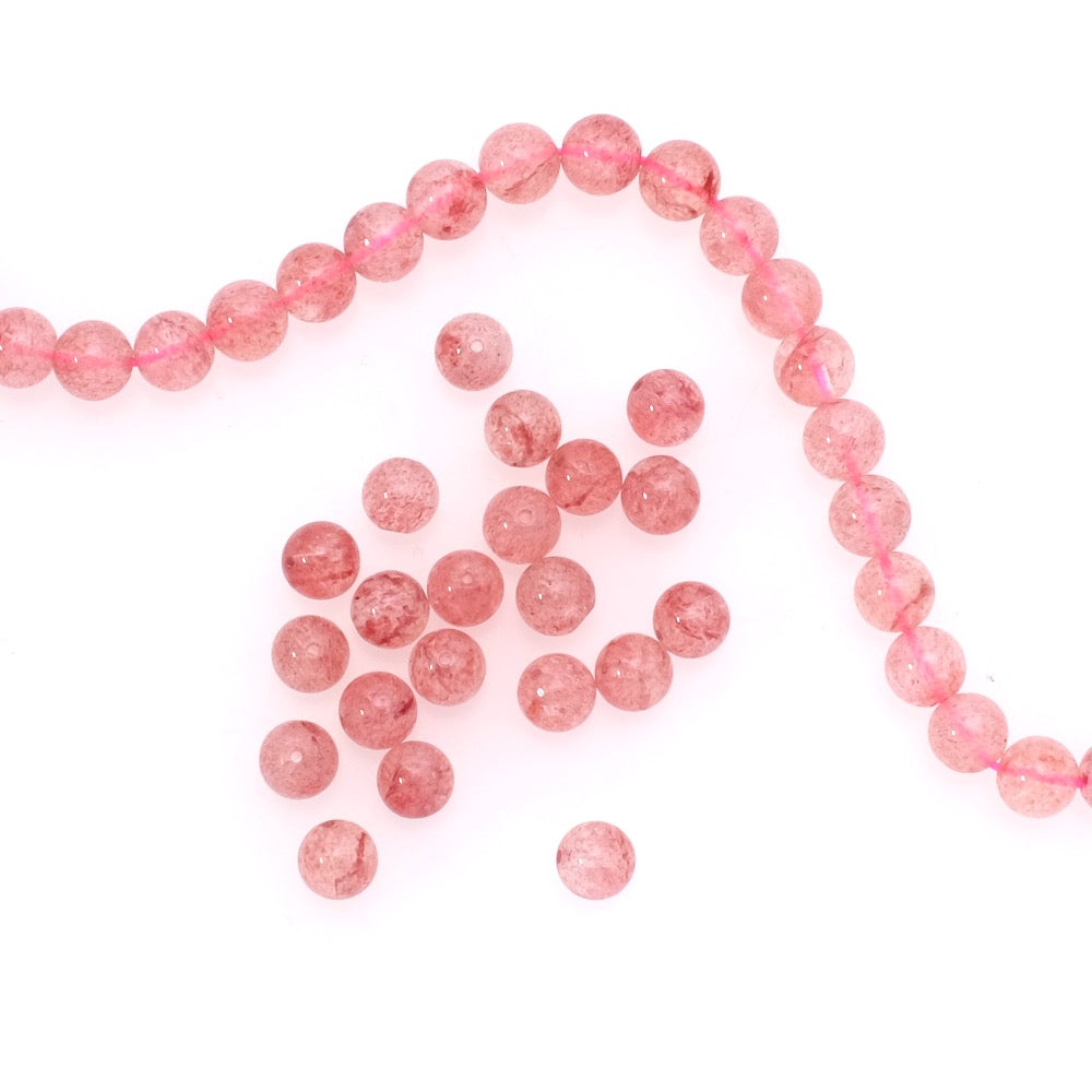 8 natural round pearls 6mm in Strawberry Quartz
