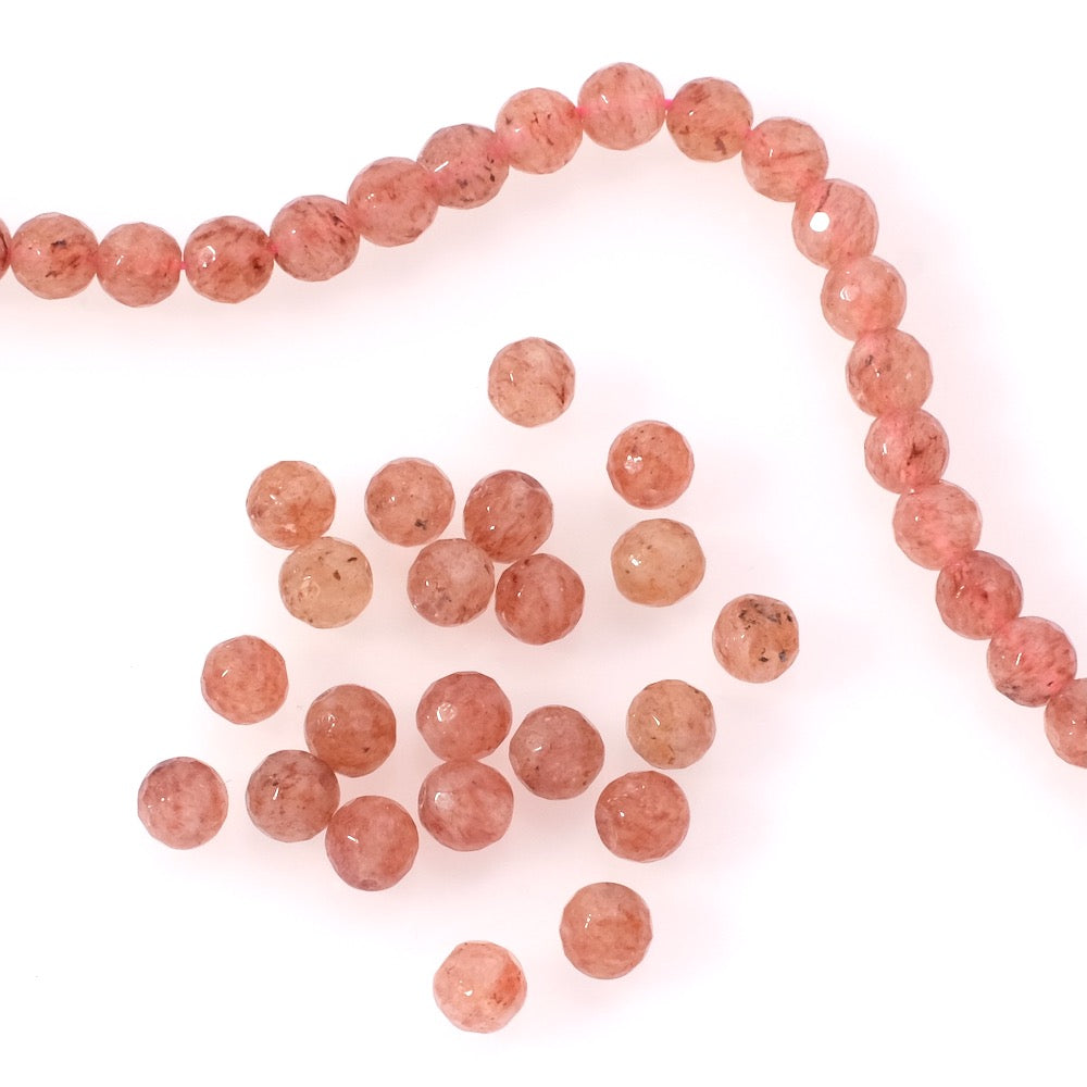 10 natural round faceted 6mm Strawberry Quartz beads