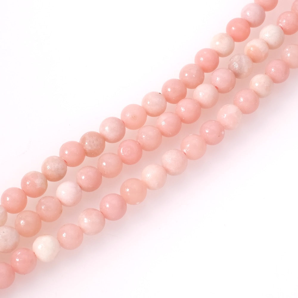 Strand of natural 6mm round pink Opal beads