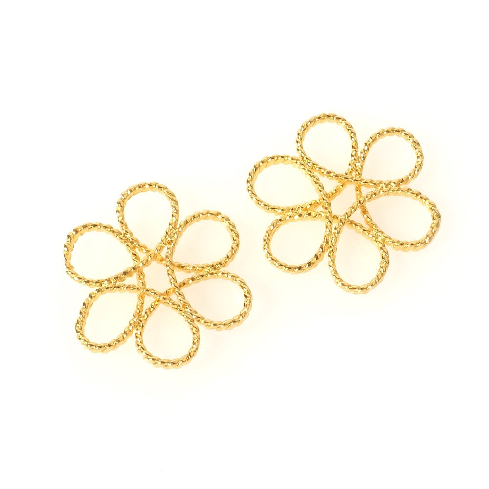 2 Twisted Wire Flower Pendants in Premium 24K Gold Plated Brass
