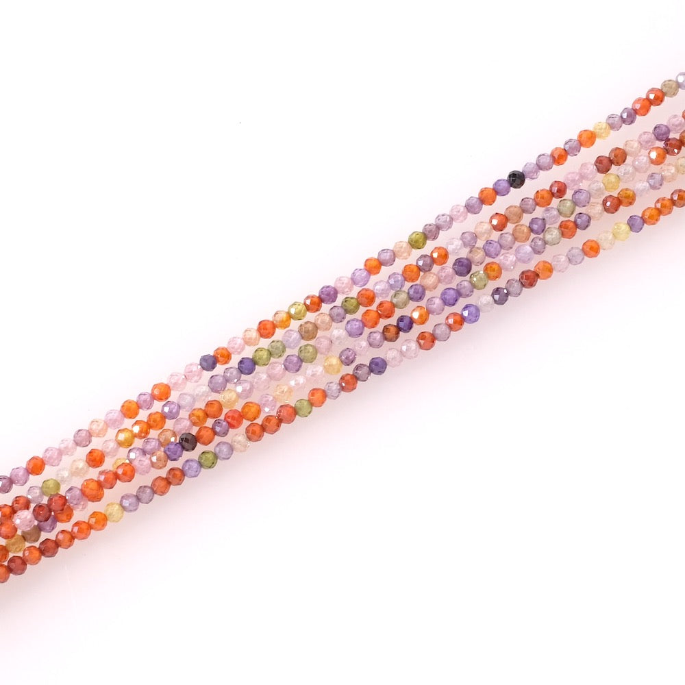Strand of 2mm round faceted beads in Zirconium Oxide or Multicolored Cubic Zirconia