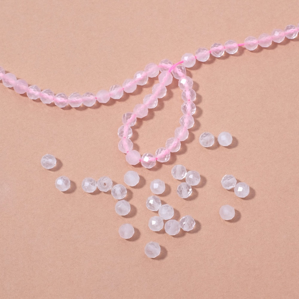20 natural round faceted 4mm Rose Quartz beads