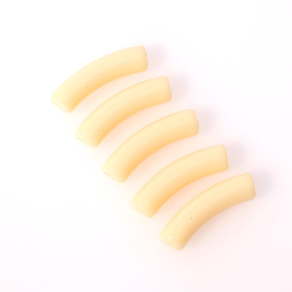 8mm diameter curved tube bead in opaque cream acrylic