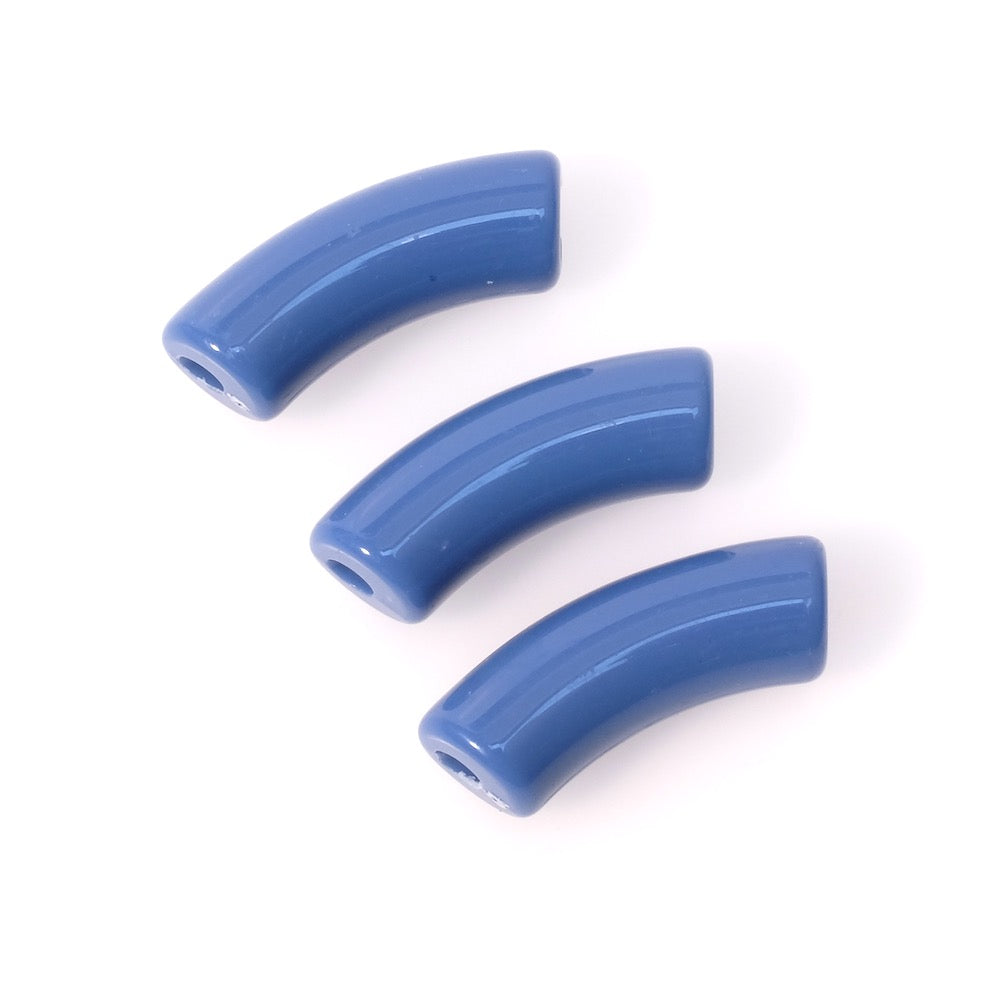 Opaque jeans blue acrylic curved tube bead