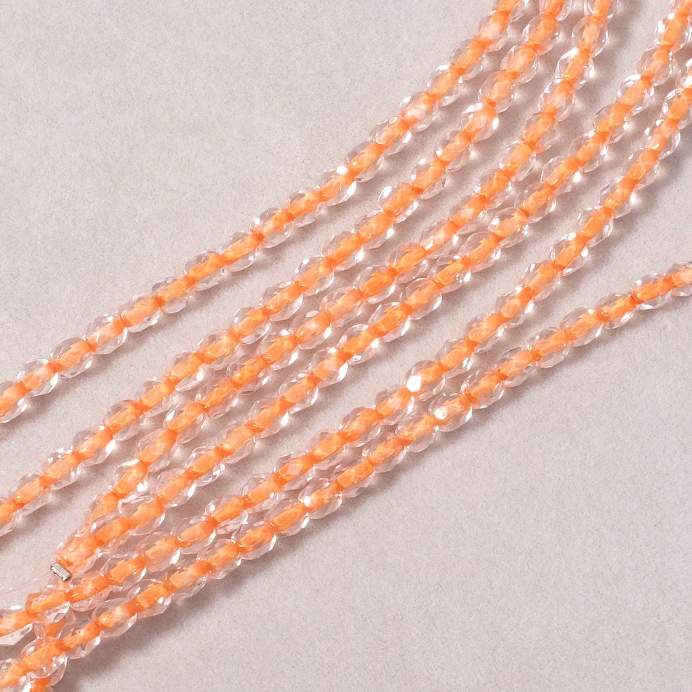 Strand of 4mm Faceted Round Bohemian Beads, Transparent Orange