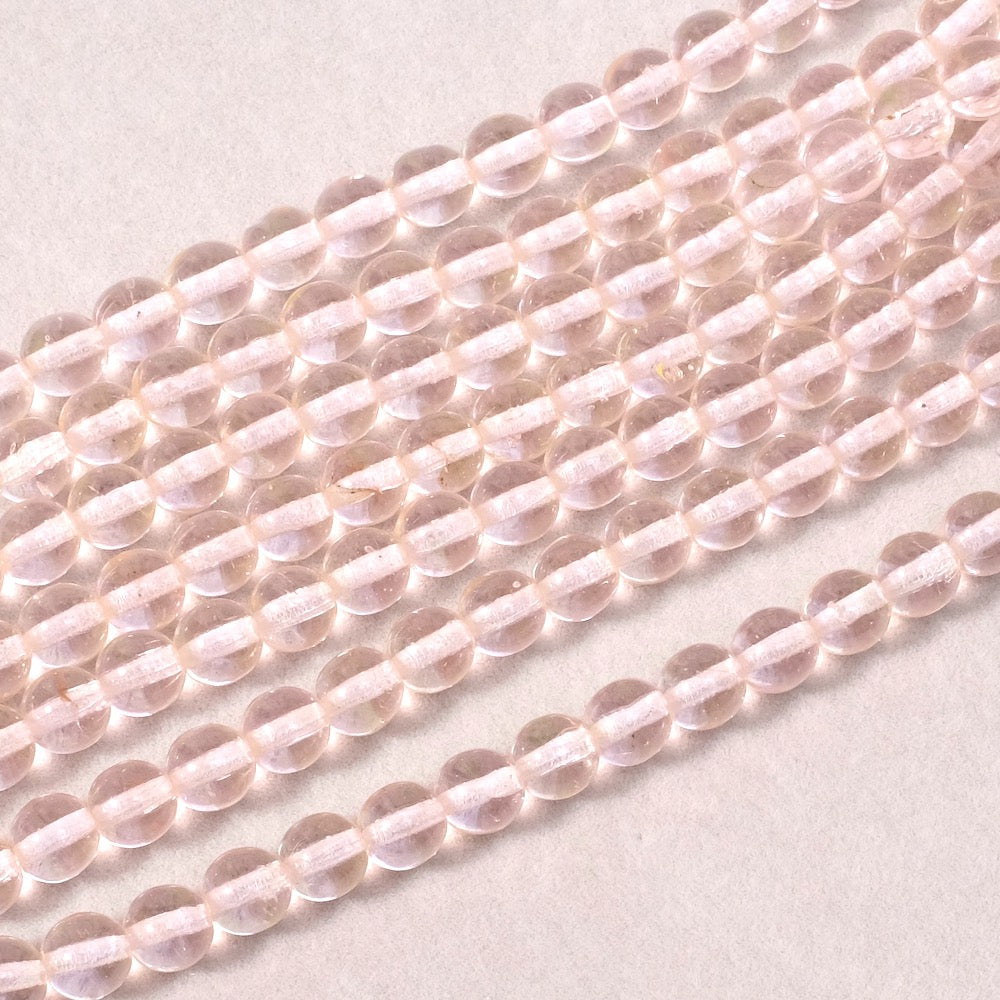 Strand of Bohemian Round Beads 6mm Transparent Pink