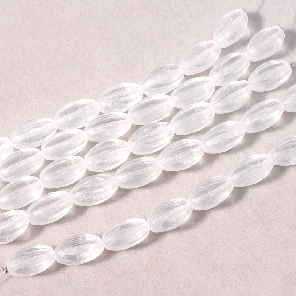 Strand of Bohemian Olives striated beads 14x8mm transparent