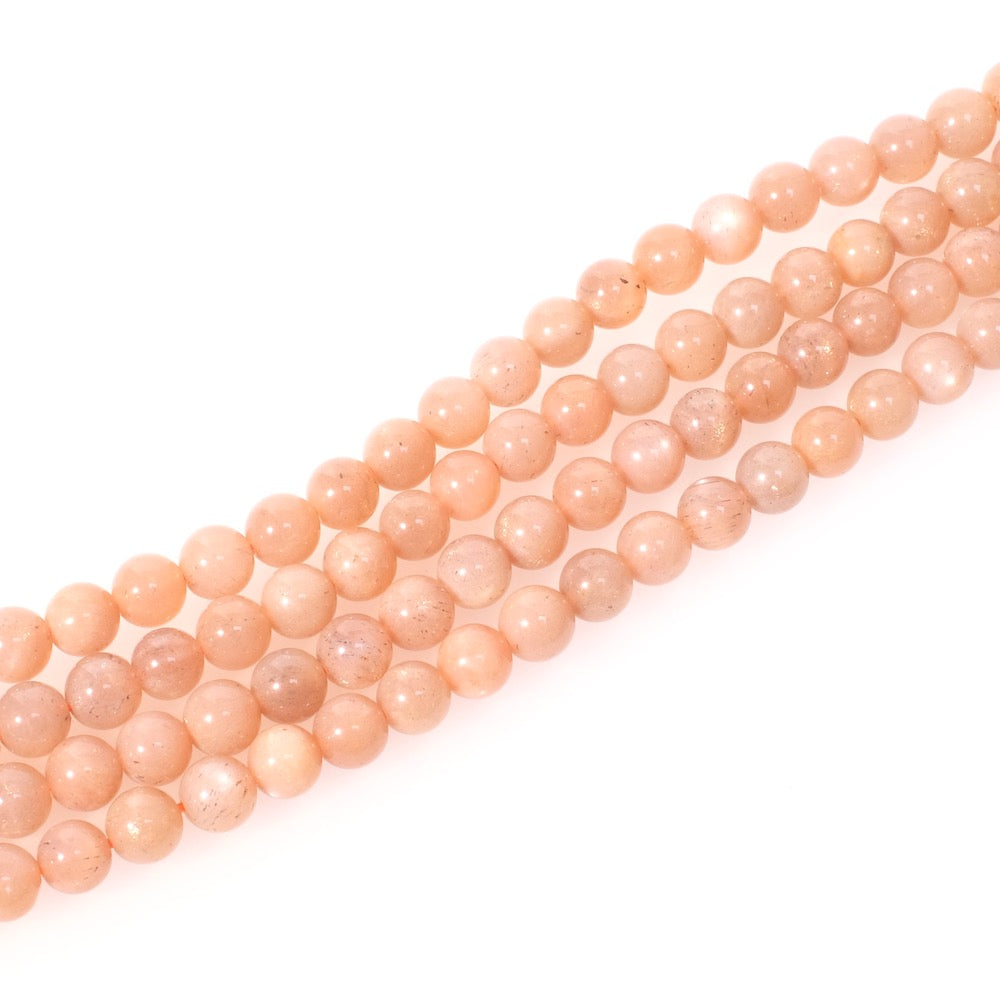 Strand of 6mm round natural Moonstone Feldspar Peach beads