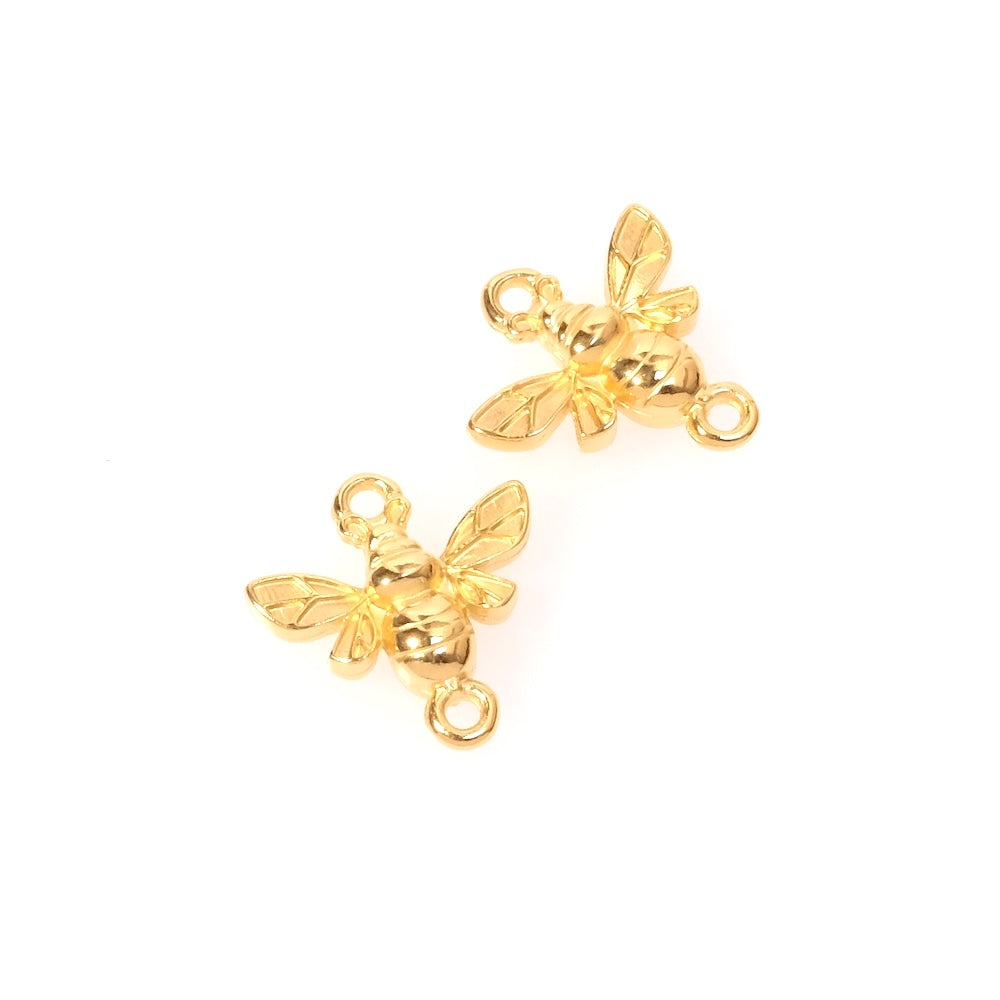 2 Bee connector pendants in 24K gold-plated Zamak
