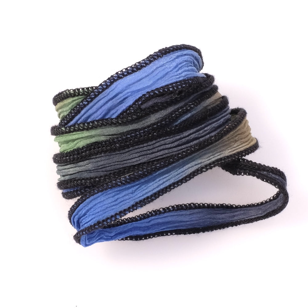 Hand-dyed silk ribbon - Blue green