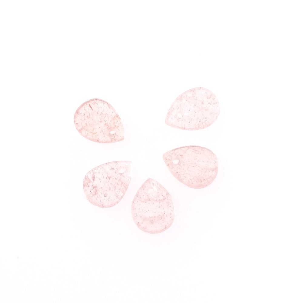2 Sequin drop pendants 8x6mm in natural Strawberry Quartz stone