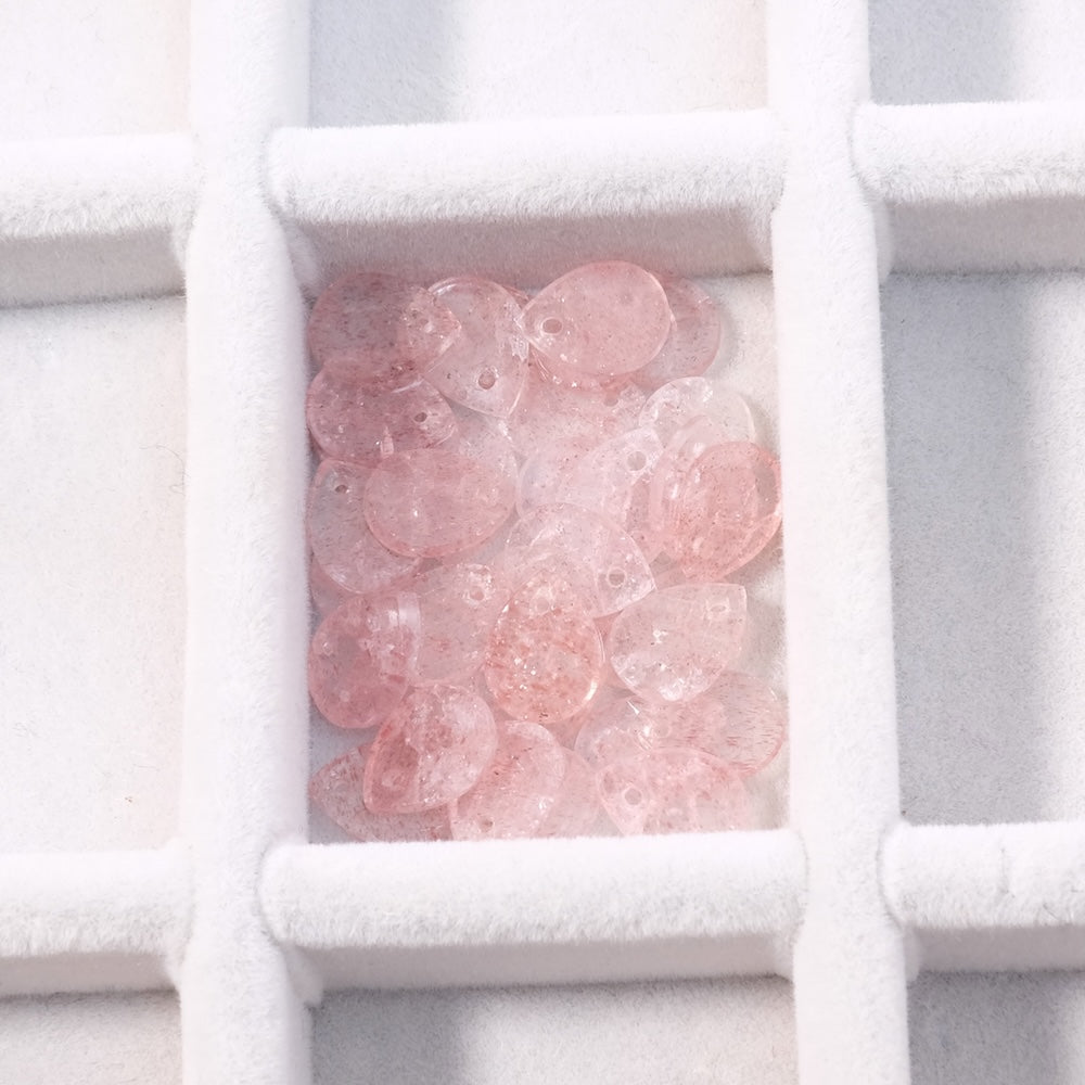 2 Sequin drop pendants 8x6mm in natural Strawberry Quartz stone