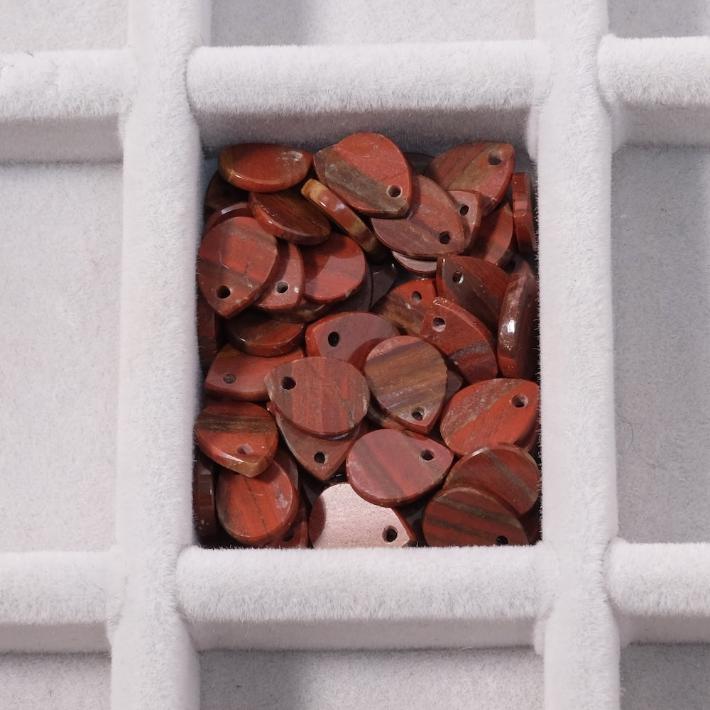 2 Sequin drop pendants 8x6mm in natural Red Jasper stone