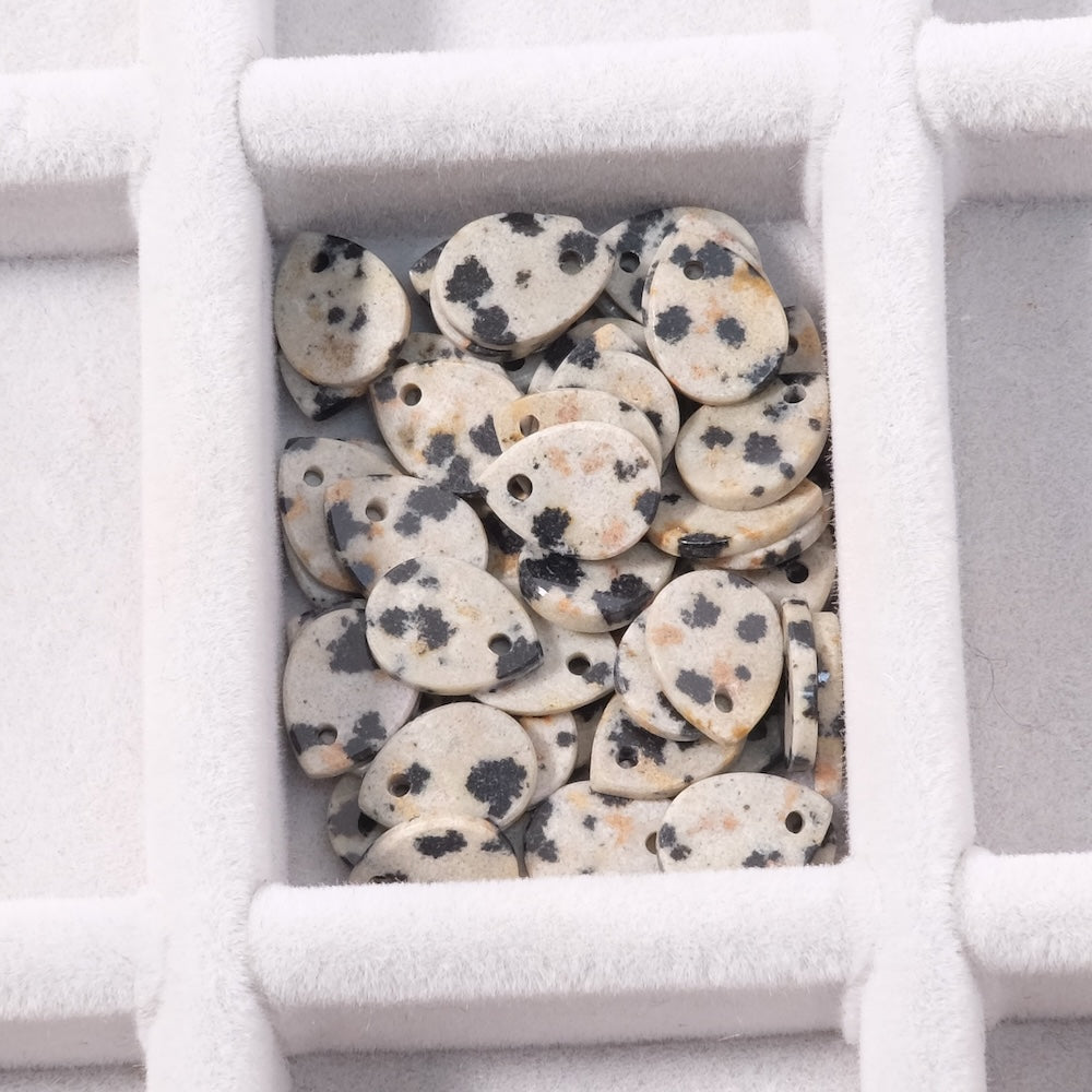 2 Sequin drop pendants 8x6mm in natural Dalmatian Jasper stone