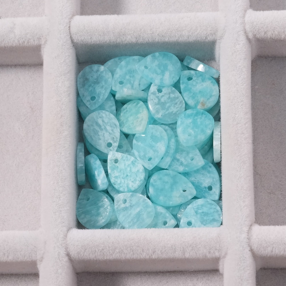 2 sequin drop pendants 8x6mm in natural Amazonite stone