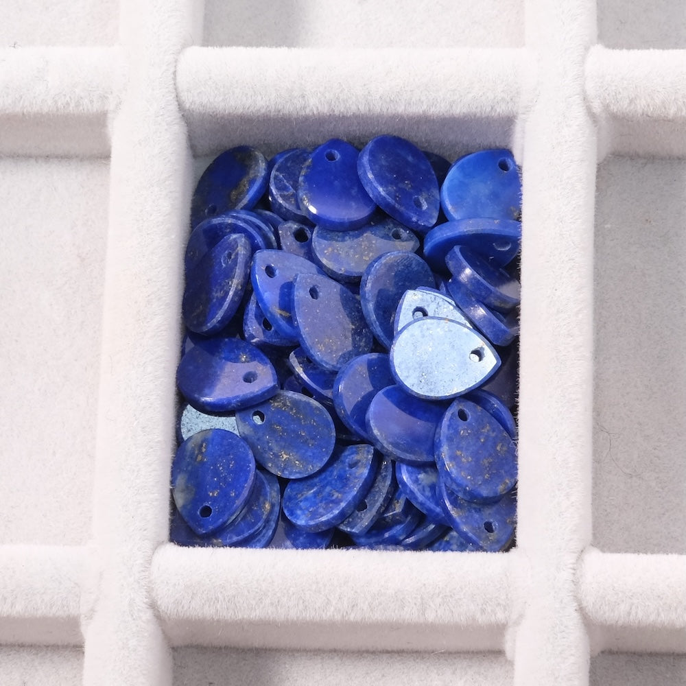 2 Sequin drop pendants 8x6mm in natural Lapis Lazuli stone