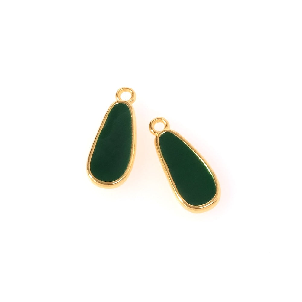 2 Green enamel drop pendants in 24K gold-plated Zamak
