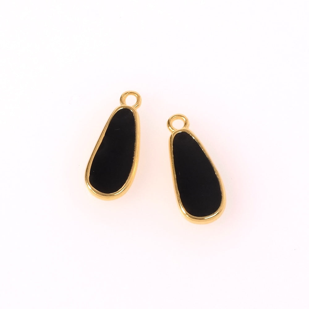 2 Black enamel drop pendants in 24K gold-plated Zamak