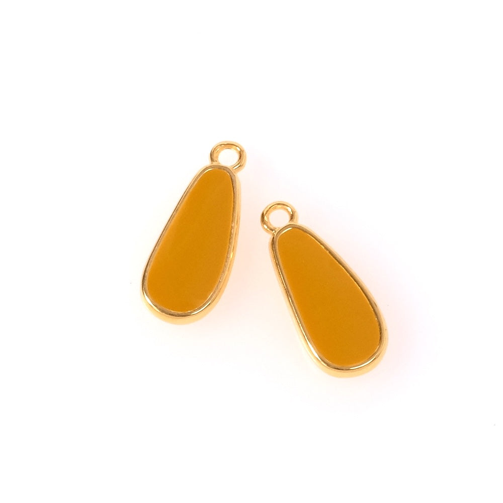 2 Camel ochre enamel drop pendants in 24K gold-plated Zamak
